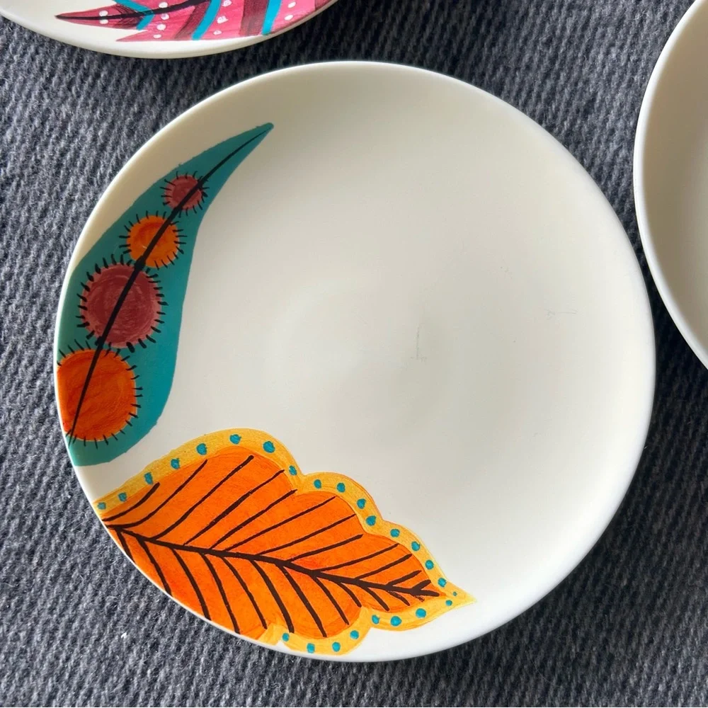 PAPER SOURCE ‘16 4-pcs Leaves Feathers Coll Hand-painted Matte Plates #0310267